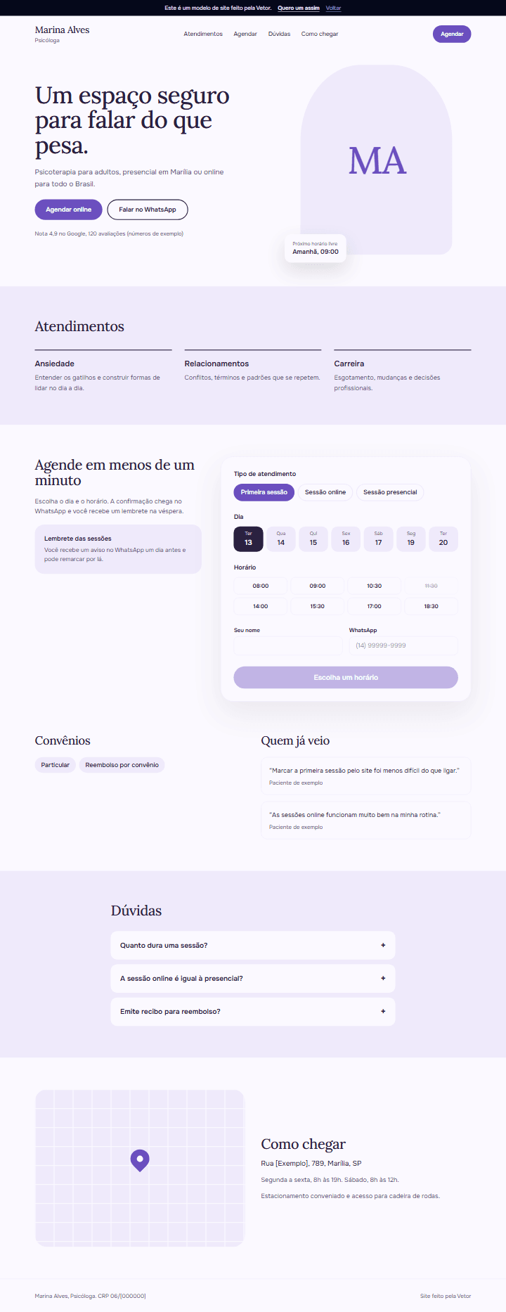 Prévia do modelo de site para psicóloga
